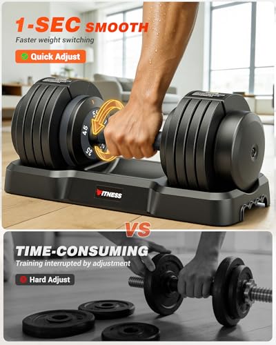 Adjustable Dumbbells Set of 2, 1 Hand Adjustable Weights Dumbbell Set and Workout Bench, 25/55/80lb Pair Weight Set For Home Gym Suit both Men and Women, Compact for Small Space Apartment Room - color: Classic-55lbs-Gray Dumbbells+Bench