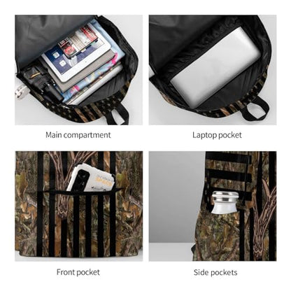 Camo Hunting Backpack USA Flag Deer School Bag Lightweight Bookbag Casual Daypack for Girls Boys Kids Women Men Travel Laptop 16 Inch - color: Hunting