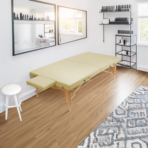 Saloniture Portable Physical Therapy Massage Table - Low to Ground Stretching Treatment Mat Platform - Cream - color: Cream