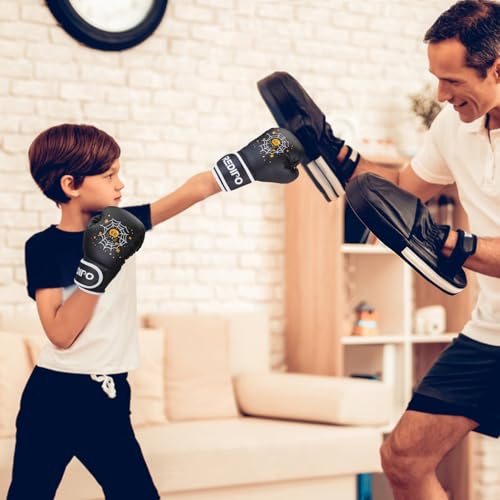 Kids Boxing Gloves, Youth Boxing Training Gloves for Kids 3-9 Year Boys and Girls, 4&6OZ Fighting Gloves, Punching Bag Kickboxing Thai Mitts MMA Training Sparring Gloves - color: Black, size: 6OZ