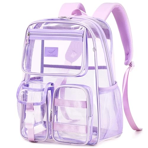 LXYGD Clear Backpack for School Stadium Approved Transparent Heavy Duty See Through College Bookbag Travel Work Daypack Security for Teens Girls Women Students (Purple) - color: Purple