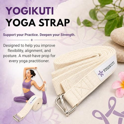 Yogikuti Premium Cotton Yoga Strap | Adjustable Yoga Belt for Stretching, Flexibility, Balance & Alignment | Yoga Accessories for Beginners, Pilates, Meditation, Exercise, Fitness & Physical Therapy - size: 7Ft(2mtr)