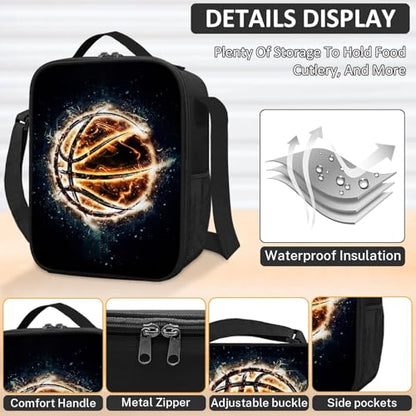 School Backpack for Boys - 4pcs Basketball Boys Backpack with Lunch Box and Pencil Case for Kids Children Teens Elementary Middle School - Students Bag for Ages 6-18,17″Bookbag Travel Back Pack - color: Basketball-05-backpack Set