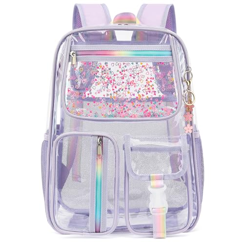 Clear Backpack for Girls Women, School Bookbag Heavy Duty See Through Backpacks (Light Purple) - color: Purple