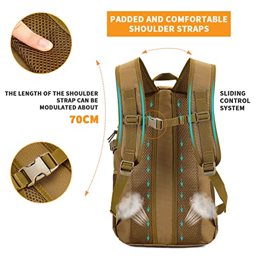 HUNTVP 20L Tactical Backpack Military MOLLE Backpack Daypack Rucksack Gear Tactical Assault Pack Bag for Hunting Camping Trekking (20L-Dark Brown) - color: Dark Brown, size: 20L