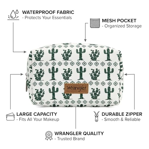 Montana West X Wrangler Travel Makeup Bag Waterproof Cosmetic Bag Portable Makeup Pouch for Women Large Toiletry Bag - color: Green