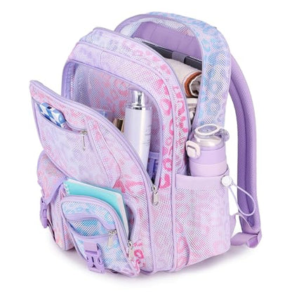 MOONBABY Mesh Backpack Heavy Duty See Through Net Bookbag Semi-Transparent Net Back Pack for Beach, Swimming, Sports, Work, Travel (Purple Leopard) - color: Purple Leopard