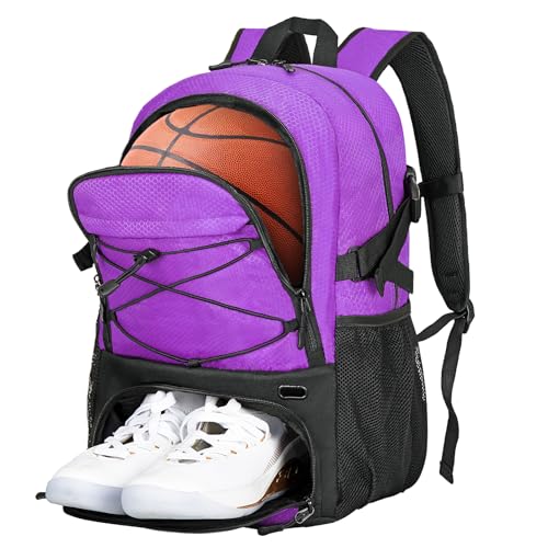 Goloni 35L Basketball Bag,Basketball Backpack with Shoe and Ball Compartment,Backpack for Soccer, Volleyball - color: purple