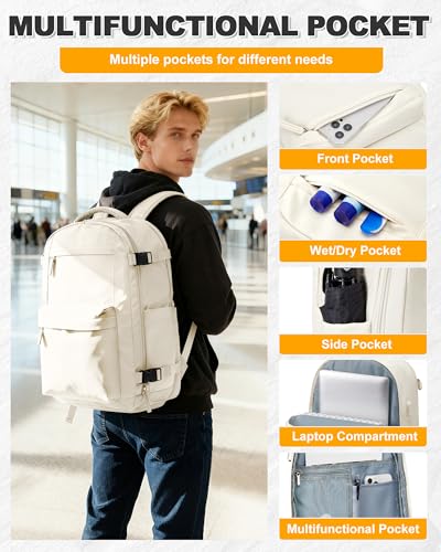 Vacuum Backpack Travel with Pump Carry on Luggage Flight Approved Essentials Personal Item Travel Bag with Vacuum System Waterproof Compression Backpack for Women Men Mochila de Viaje Beige - color: A9-beige
