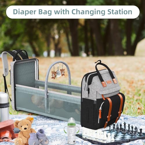 ISMGN Diaper Bag Backpack with Changing Station, Large Diaper Bag, Baby Bag, Multifunctional Diaper Bag, GreyBlack - color: Modern Greyblack