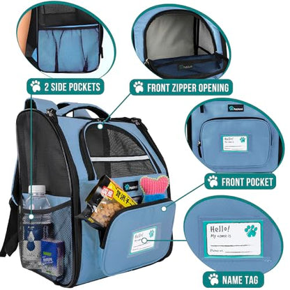 PetAmi Dog Backpack Carrier for Small Medium Dogs Large Cats up to 18 lbs, 2 Side Entry, Structured No-Collapse Frame, Airline Approved Ventilated Pet Backpack for Hiking Camping Travel, Light Blue - color: Light Blue