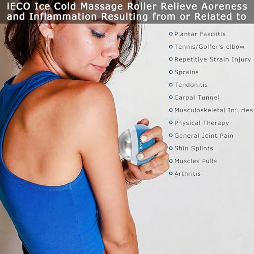iECO Cold Massage Roller Ball - Ice Roller Ball for Muscles Deep Tissue, Cold & Heat Therapy, Plantar Fasciitis Roller - color: Blue+white, size: 1 Count (Pack of 1)