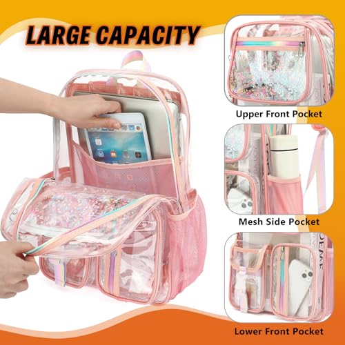 Clear Backpack for Girls Women, PVC Transparent School Backpacks See Through Bookbag for Stadium Sport Travel (Rose Gold) - color: Rose Gold