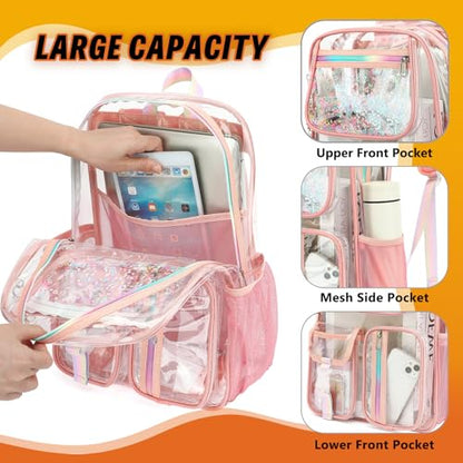 Clear Backpack for Girls Women, PVC Transparent School Backpacks See Through Bookbag for Stadium Sport Travel (Rose Gold) - color: Rose Gold