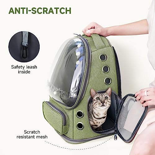 Cawypety Cat Backpack Carrier, Breathable Cat Carrier Large Space Bubble Pet Backpack for Kitty Small Dog up to 15lbs, Transparent & Foldable Pet Carrier for Travel Hiking - color: Green