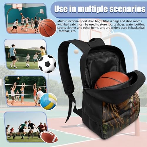 Basketball Backpack With Separate Ball Compartment And Shoes Fit Basketball Volleyball Football - color: Rasta Lion