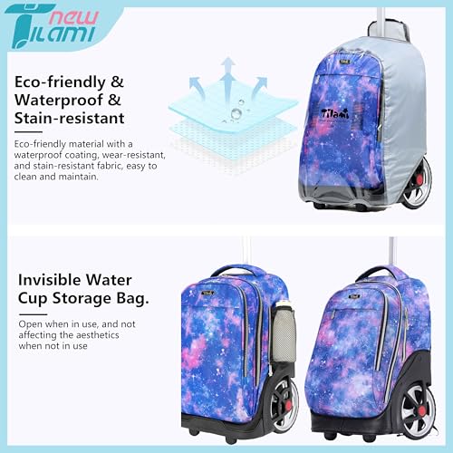 NEW TILAMI 19 Inch Rolling Backpack with Lunch Bag for Girls Boys Wheeled Laptop Backpack Durable Carry-on Bag School Travel, Star Violet - color: Purple Star Violet