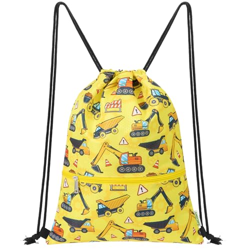 WAWASAM Kids Drawstring Backpack, Gym Swim Bag Cinch Bag for Girls Boys with Zipper Pocket - color: Truck