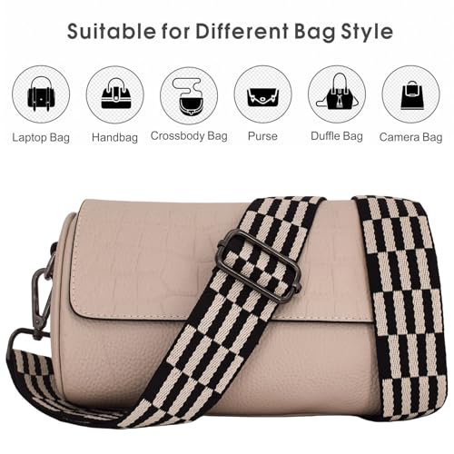 Replacement Purse Strap Shoulder Strap Adjustable Crossbody Strap for Women Crossbody Wide Shoulder Bag - color: Black Grid-Black Metal