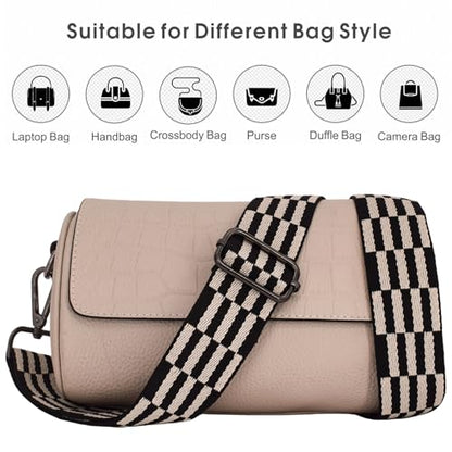 Replacement Purse Strap Shoulder Strap Adjustable Crossbody Strap for Women Crossbody Wide Shoulder Bag - color: Black Grid-Black Metal