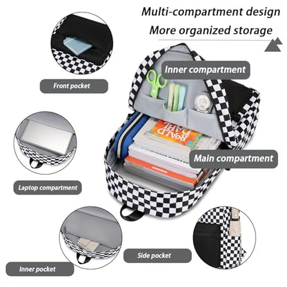 mezhsa Girls School Backpack Elementary Middle Lightning Bookbag Laptop Teenager Waterproof Lightweight 17 Inches (Black Square) - color: 4-black