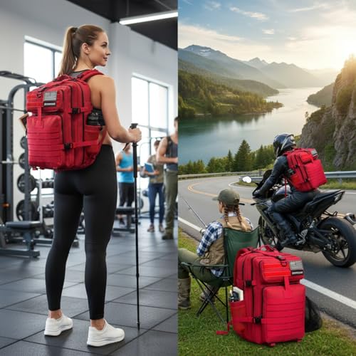 45L Military Tactical Backpack for Men & Women Bug Out Bag Assault pack Molle Daypack Hiking Trekking Rucksack (2.0 side pockets (red)) - color: 2.0 Side Pockets (Red)