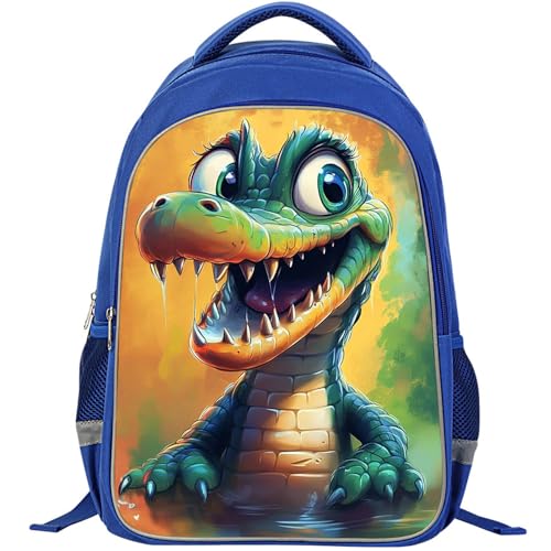 ZRENTAO Kids Backpack, 3D Reflective Cartoon, 600D Polyester & Dual Zippers, 17" Bookbag with Ergonomic Design for boys & girls age 6-18, Crocodile Space Style for school Children Kids - color: 23#crocodile