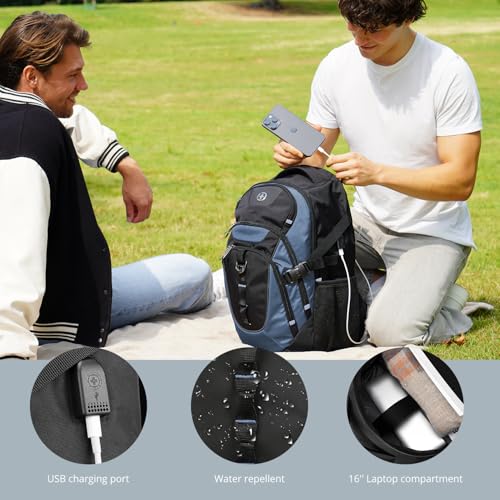 Swissdigital Design Laptop Backpack, Travel Backpack with USB Charging Port Fits 15.6 inches Computer, 31L College School Bookbag for Men,Haze Blue/Black | SD803-16 - color: Haze Blue/Black