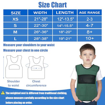 Vest for Kids Including 6 Removable Weights (Green, Large)