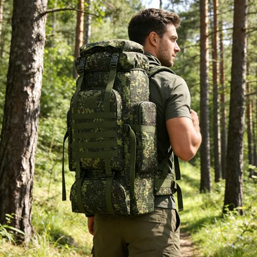 Hiking Backpack for Men 70L/100L Camping Backpack Military Rucksack Molle 3 Days Assault Pack for Climbing | Camping Backpack - color: 70l-greenmix