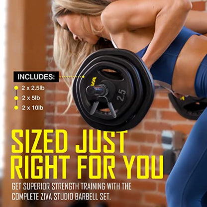 ZIVA 35lb Studio Barbell Weight Set – Adjustable Home Gym Kit with Standard Rubber Urethane Plates, 5' Chrome Bar (1.18" diam) & Collars | Extra Plates Not Included - size: 2-Piece Bar Set - 40lb