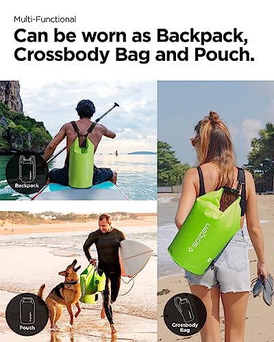 Spigen for Waterproof Backpack IPX6, 35L Roll Top Travel Rucksack Fits up to 16 Inch Laptop, Multi-Compartment Bag Ventilated Back, Chest Strap Hiking, Camping, Swimming, Canoeing, Fishing - color: Cactus Green, Clear