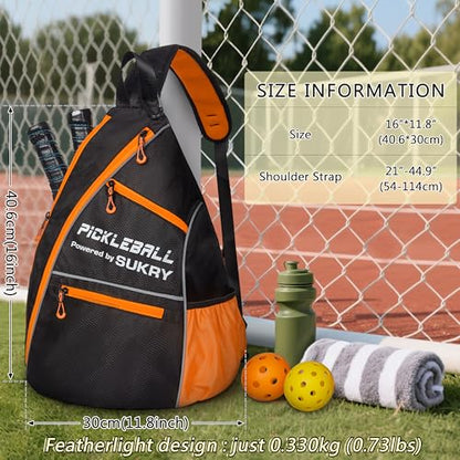 SUKRY Pickleball Bag Sling backpack with Water Bottle Holder for Men and Women Pickle ball Accessories Water-Resistant Sprot Bag - color: Orange