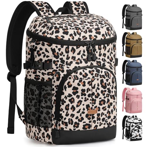 Pritent Cooler Backpack for Men Women Insulated Waterproof Backpack Cooler Leak Proof Cooler Bag Lightweight Lunch Backpack for Camping Beach Travel Picnic - color: Leopard, size: 30 Cans