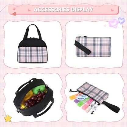 MUSEVOS Girls Backpack with Lunch Bag, Elementary Middle School Backpack, Large Capacity Kids Bookbag 3 Pcs Set - color: Blackpink-3pcs-set