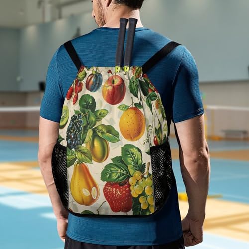 Drawstring Gym Backpack with Shoe Compartment And Wet Pocket, 28L Lightweight Waterproof Various Fruit Sports Backpack for Workout Swim Beach Travel String Bag for Men Women