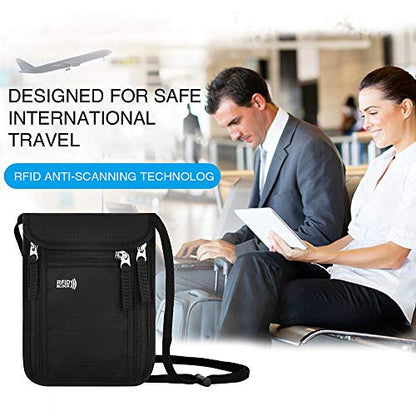 Travel Pouch Neck Wallet Family Passport Holder Organizer Case with RFID Blocking | Family Passport Holder - color: Black