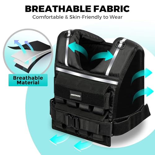 35lb/45lb Weighted Vest Men , Adjustable Rucking Vests for Walking with Reflective Stripe, 1.2" Ultra Thick Shoulder Padding Strength Training Workout Vest for Running GYM Home, Detachable Iron Weights - size: 2-45 LBS