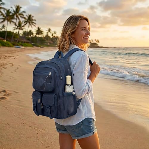 Mesh Backpack for Boys, Women Girls Mesh Bookbags Heavy Duty Semi-Transparent School Bag Net Back Pack for Travel, Beach, Swimming, Work - Navy Blue - color: Navy Blue