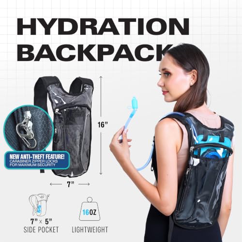 Sojourner Rave Hydration Pack - Hydration Backpack - Hydropack with 2L Bladder - Water Backpack for Festivals, Hiking, Running, Biking and More - color: Transparent Clear