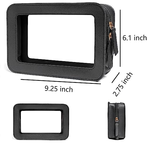 Clear Makeup Bag, Black Travel Makeup Pouch Toiletry Bag for Women Waterproof Small Cosmetic Bag Case Small Make Up Bag with Zipper Car Organizer Car Essentials for Women Men - color: BLACK1