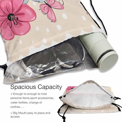 Drawstring Backpack Bag Cute Elephant Butterflies Nose to Flower Lightweight Backpack Soccer Ball Bag Sutiable for Sports Beach Short Travel Stroage 14x16.9 Inch - color: Elephant