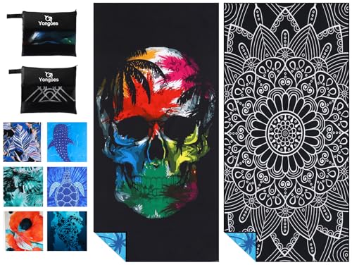 Yongoes 2 Pack Microfiber Lightweight Thin Beach Towel Sand Free Quick Dry Super Absorbent Large Towels for Swimming Pool Yoga Gym Travel Vacation Beach Accessories Essentials Black - color: 2 Pack Black Mandala Skull
