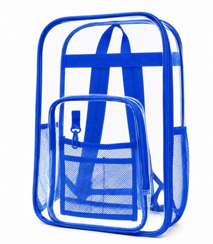 Winterlace Clear Backpack Stadium Approved Heavy Duty PVC Waterproof Transparent Backpack Travel, Concerts, Festivals, Work (Blue) - color: Blue