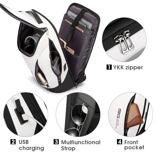 BANGE Business Smart Backpack Waterproof fit 15.6 Inch Laptop Backpack with USB Charging Port,Travel Durable Backpack - color: White