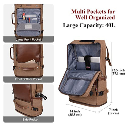 WITZMAN Travel Backpack for Men Women Carry on Luggage Backpack Canvas Rucksack Duffel bag with Shoe Compartment（A2021 big size brown） - color: 22.5 Inch Brown