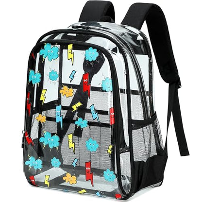 AO ALI VICTORY Clear Backpack for School,PVC Transparent Kids Bookbag for Girls Boys Cute Toddler Back Pack Kindergarten Elementary Schoolbag Stadium Approved See Through Backpacks,Black Lightning - color: Black Lightning