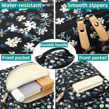Leaper Water-resistant Floral Laptop Backpack Women Travel Bag Bookbags Satchel (Dark Blue-White Flower2) - color: Dark Blue-white Flower2, size: Large