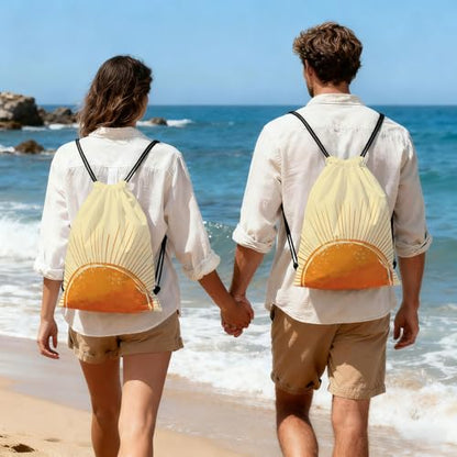 Sunshine Drawstring Backpack with Dual-Sided Print, Adjustable Cord & Inner Zipper Pocket - Reusable Gym Beach Drawstring Bag for Men Women