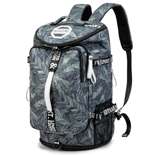 Gym Duffle Bag Backpack with Shoe Compartment,4 ways Travel Backpack for Women and Men,Multi-Functional Weekender bag with Waterproof Layer&Laptop Compartment for Fitness, Travel,Camping - color: Silver